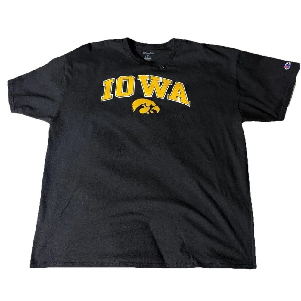 Champion Iowa Hawkeyes T Shirt 2XL Black NCAA Logo NWT Cotton Mens